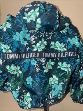 Tommy Hilfiger Girls Navy Windbreaker with Green Floral Accents